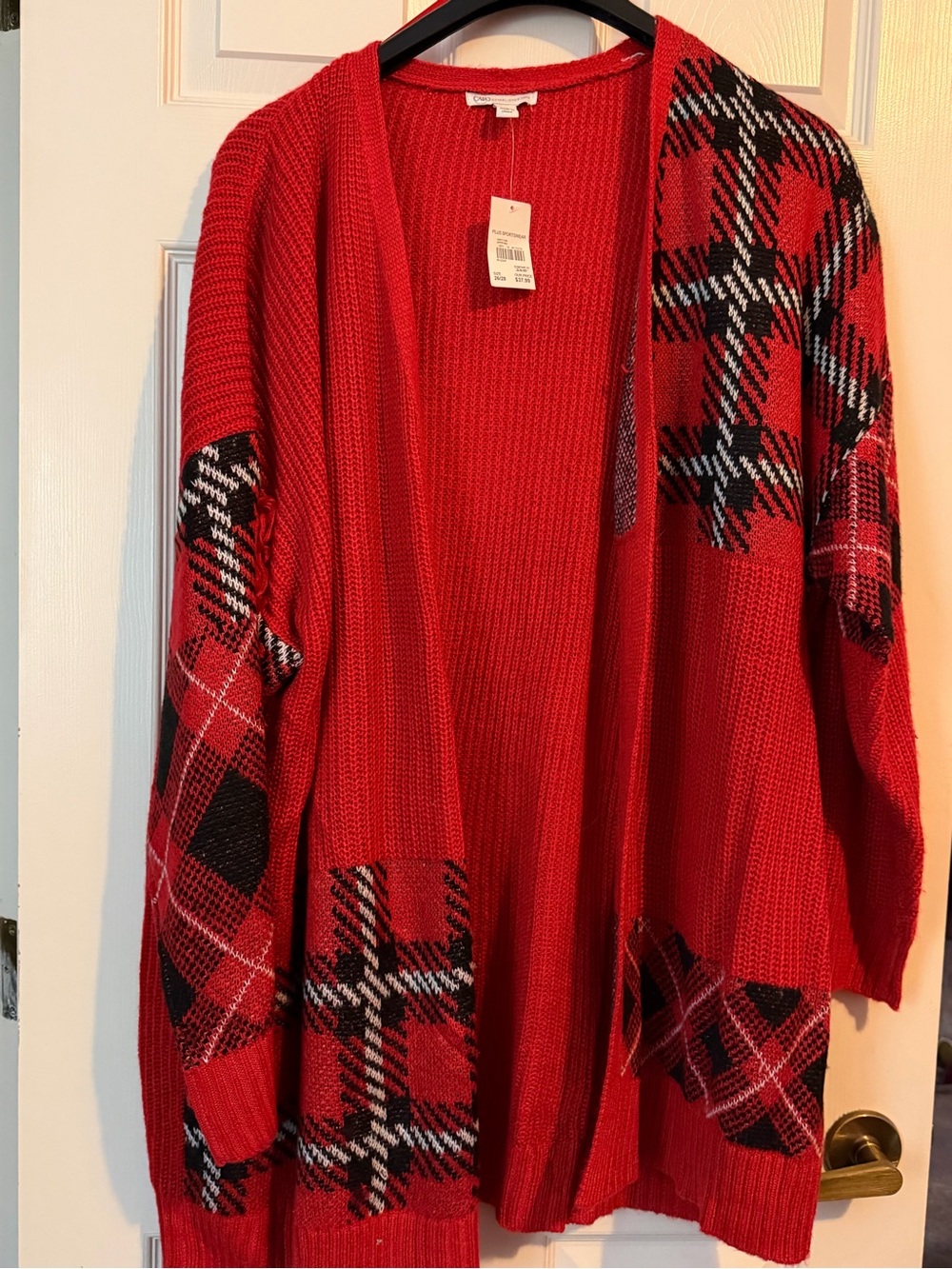 Cato Red Plaid Open-Front Cardigan